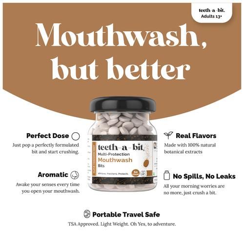 teeth-a-bit Mouthwash Bits - Multiprotection, Clove Cinnamon Mint, For Fresh Breath, Whitens, 60 pcs Bottle 