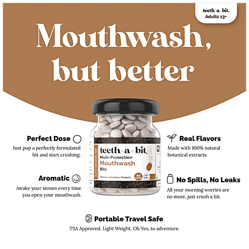 Teeth a Bit Mouthwash Bits - Multiprotection, Clove Cinnamon Mint, For Fresh Breath, Whitens, 60 pcs Bottle 