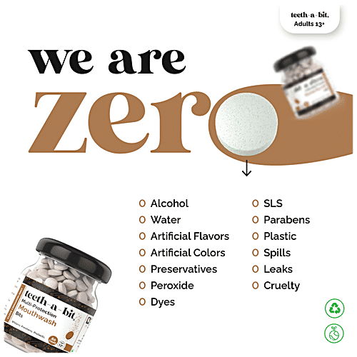 Teeth a Bit Mouthwash Bits - Multiprotection, Clove Cinnamon Mint, For Fresh Breath, Whitens, 60 pcs Bottle 