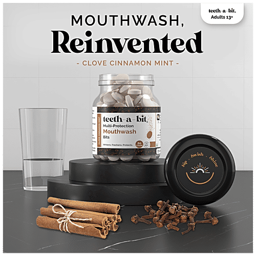 Teeth a Bit Mouthwash Bits - Multiprotection, Clove Cinnamon Mint, For Fresh Breath, Whitens, 60 pcs Bottle 