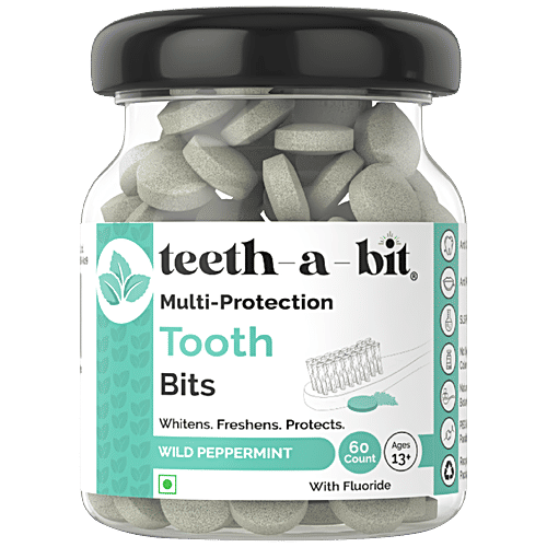 Teeth a Bit Tooth Bits - Multiprotection, Wild Peppermint Mint, For Fresh Breath, Whitens, 60 pcs Bottle
