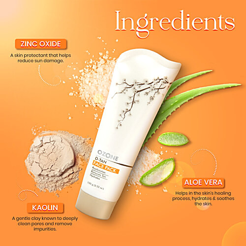Ozone D-Tan Face Pack - Removes Tan, Dark Spots, Replenishes & Hydrates Skin, 100 g  