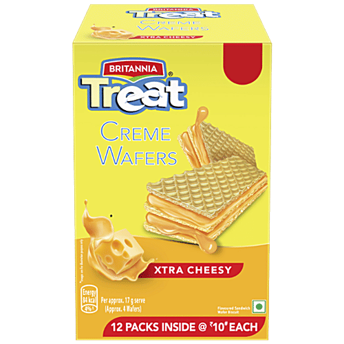 Buy Britannia Treat Creme Wafers Xtra Cheesy, Flavoured Sandwiched