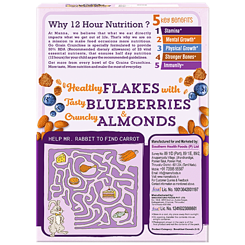 Manna Go Grain Crunchies - Fruit & Nut, Real Blueberry, Multigrain Breakfast Cereal, For Kids, 300 g  