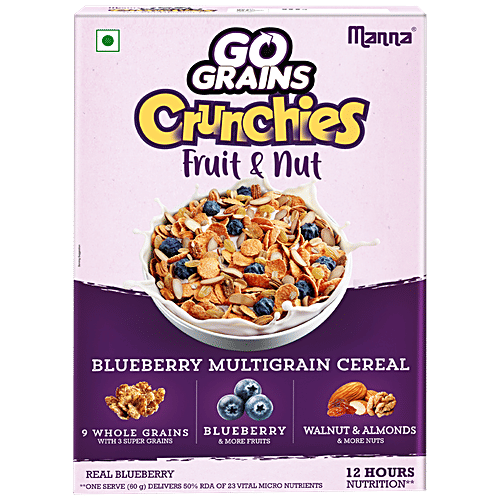 Manna Go Grain Crunchies - Fruit & Nut, Real Blueberry, Multigrain Breakfast Cereal, For Kids, 300 g  