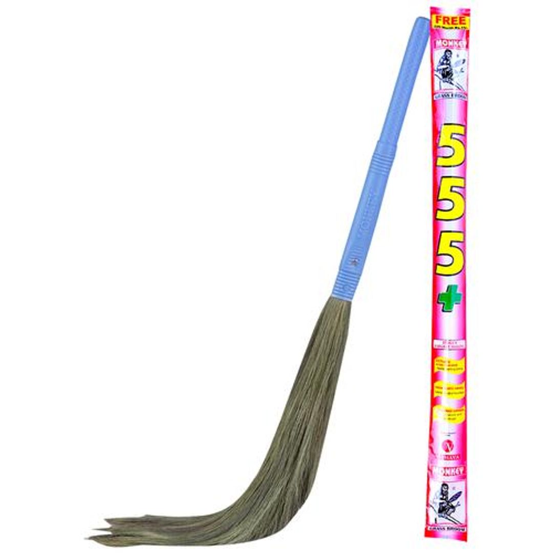 Monkey 555 Plus Natural Grass Broom - Virgin Plastic Handle, Comfortable Grip, Durable, 1 pc 