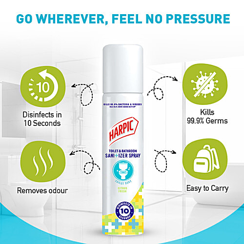Harpic Toilet & Bathroom Sanitizer Spray - Kills 99.9% Bacteria & Viruses, 50 ml  