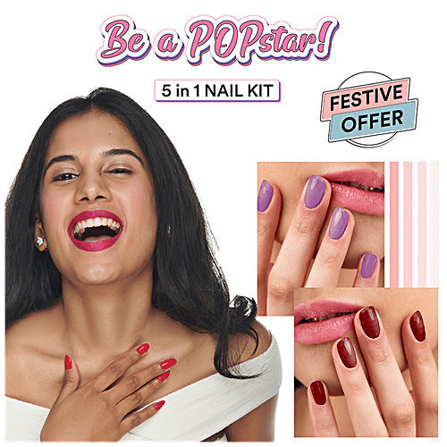 Sugar Pop 5 In 1 Nail Kit - 'Be A POPstar', Glossy Finish, Rich Pigment, Chip Resistant, Festive Offer, 10 ml (10mlx5)
