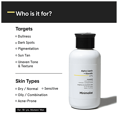 Minimalist 7% Alpha Lipoic & Glycolic Cleanser With Vitamin B5 - Brightens & Smoothens Skin, 50 g  