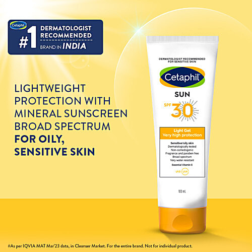 Cetaphil Sun SPF 30 Light Gel - For Sensitive Skin, Body & Face, Broad Spectrum, High Protection, 100 ml  