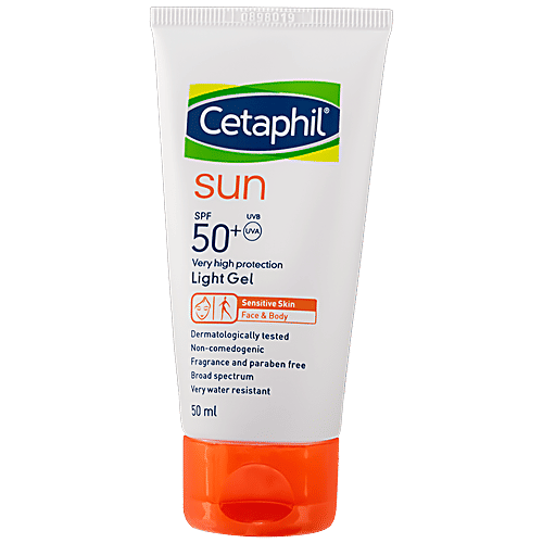 Cetaphil Sun PFf 50+ Light Gel - For Sensitive Skin, Body & Face, Broad Spectrum, High Protection, 50 ml  