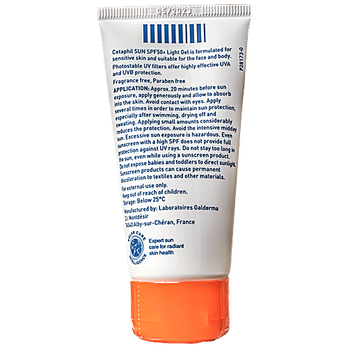 Cetaphil Sun PFf 50+ Light Gel - For Sensitive Skin, Body & Face, Broad Spectrum, High Protection, 50 ml  