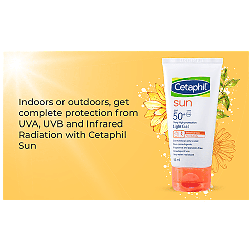 Cetaphil Sun PFf 50+ Light Gel - For Sensitive Skin, Body & Face, Broad Spectrum, High Protection, 50 ml  