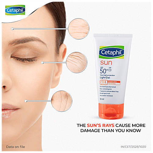 Cetaphil Sun PFf 50+ Light Gel - For Sensitive Skin, Body & Face, Broad Spectrum, High Protection, 50 ml  