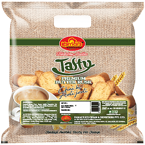 KAMAL'S Tasty Premium Butter Rusk - Goodness Of Whole Wheat, Crispy, Tea Time Snack, 200 g