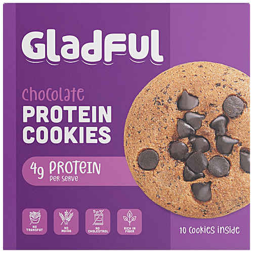 Buy Gladful Choco Chip Protein Cookies No Maida & Cholesterol, Rich In Fibre Online at Best