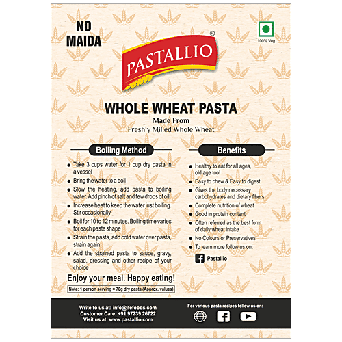 Buy Pastallio Whole Wheat Pasta Made From Chakki Fresh Atta, No Maida