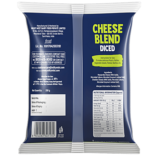 Milky Mist Cheese Blend Diced - Mozzarella & Cheddar Cheese, 200 g