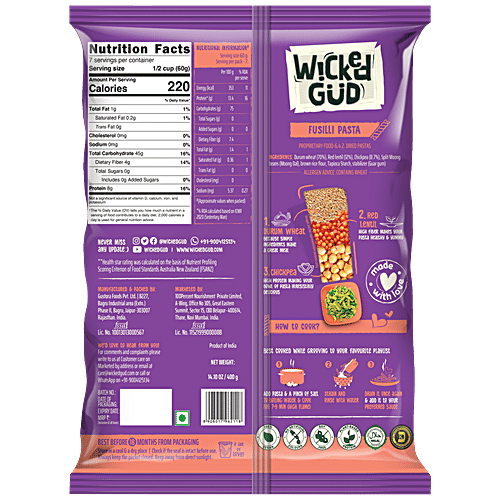 Buy WickedGud Fusilli Pasta Goodness Of Durum Wheat, Red Lentil & Chickpea, Rich In Fibre