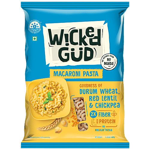 WickedGud Macaroni Pasta - Goodness Of Durum Wheat, Red Lentil & Chickpea, Rich In Fibre, Protein, 400 g