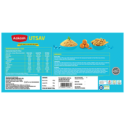 Aakash Utsav Gift Pack - Besan Ladoo, Lajawab Mix & Alu Bhujia, 700 g  