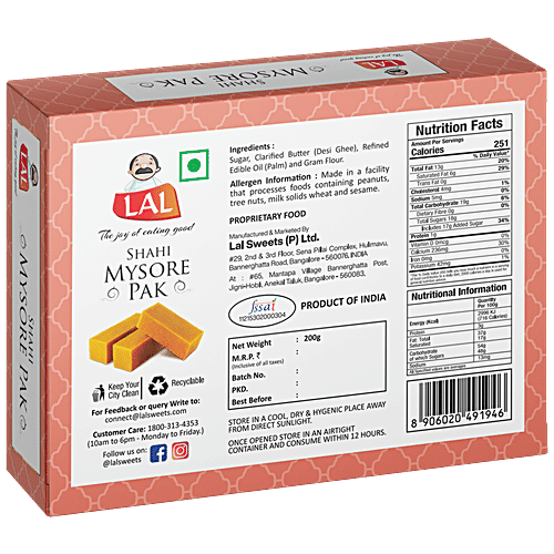 Lal Shahi Mysore Pak - Exclusive Delights, Joy Of Eating, 200 g Mono Carton 