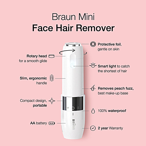 Braun Face Mini Hair Remover - Electric, FS1000, With Smartlight, White, For Women, 1 pc