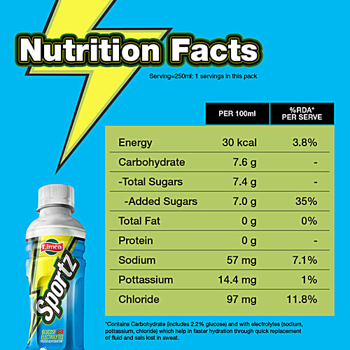 Limca  Sportz Soft Drink - Lemon Flavour, With Glucose Electrolytes, Faster Rehydration, 250 ml PET Bottle 