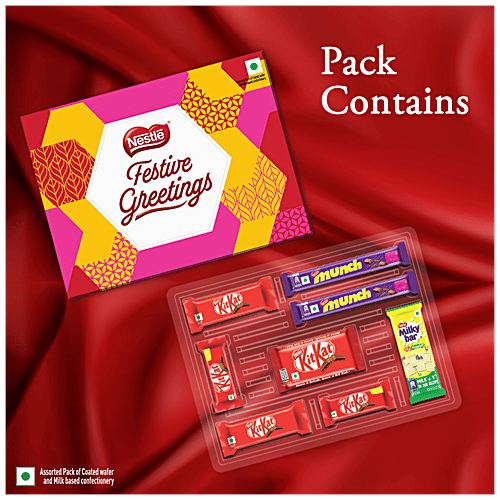 Nestle Festive Greetings Chocolate Gift Pack - KitKat, Milkybar & Munch, For Diwali, 123.4 g Box 