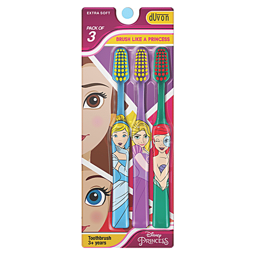 Duvon Disney Princesses Kids Toothbrush - Extra Soft Bristles, Ergonomically Designed Grip, For Girls, 3 pcs  