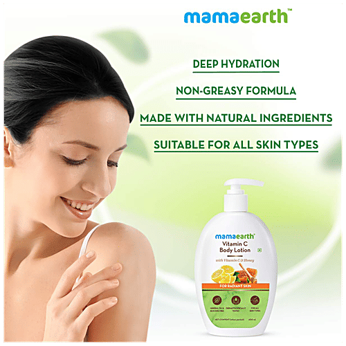 Mamaearth Vitamin C Body Lotion - With Honey, Enhances Natural Radiance, Non-greasy Formula, 200 ml  