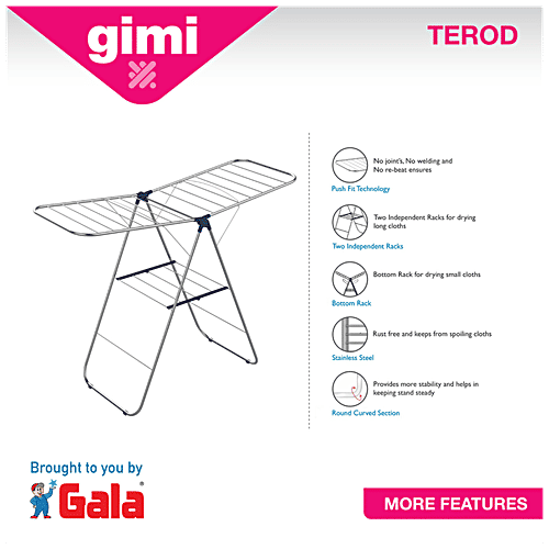 Gimi Terod Cloth Drying Stand - Butterfly Shape, Foldable, Non-Slip, Rust Proof, 1 pc  