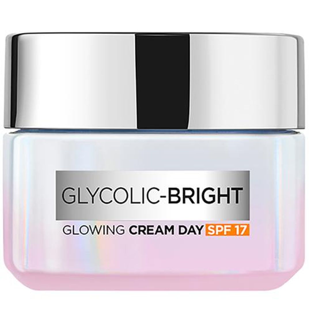 Loreal Paris Glycolic Bright Glowing Day Cream - SPF 17, For Dark Spot Reduction & Even Toned Skin, 50 ml 