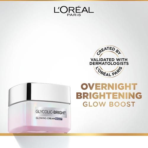 Loreal Paris Glycolic Bright Glowing Night Cream - For Dark Spot Removal & Glowing Skin, 50 ml  