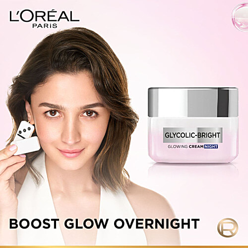 L'Oreal Paris Glycolic Bright Glowing Night Cream - For Dark Spot Removal & Glowing Skin, 50 ml  