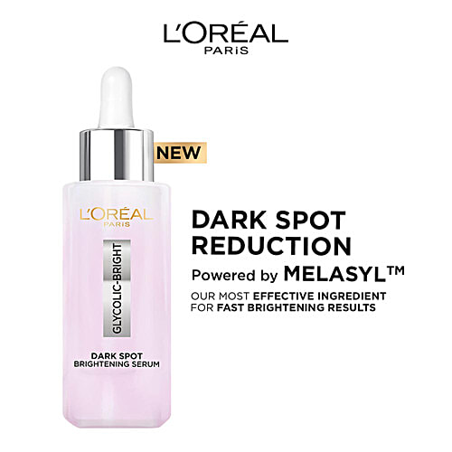 L'Oreal Paris Glycolic Bright 8% [Melasyl + Niacinamide] Face Serum for Brightening Dark Spots, 15 ml  Glycolic Bright 8% Melasyl + Glycolic + Niacinamide Face Serum For Dark Spot & Brightening