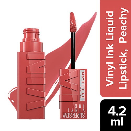 Maybelline New York Superstay Vinyl Ink Liquid Lipstick - High Shine, Long-Lasting, Smudge Proof, 4.2 ml Peachy 