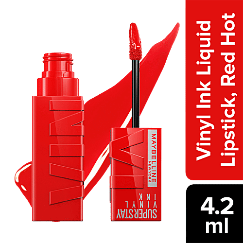 Maybelline New York Superstay Vinyl Ink Liquid Lipstick - High Shine, Long-Lasting, Smudge Proof, 4.2 ml Red Hot 
