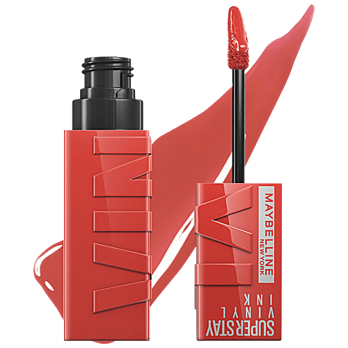 Maybelline New York Superstay Vinyl Ink Liquid Lipstick - High Shine, Long-Lasting, Smudge Proof, 4.2 ml Saucy 