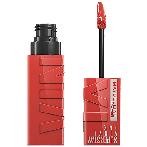 Maybelline New York Superstay Vinyl Ink Liquid Lipstick - High Shine, Long-Lasting, Smudge Proof, 4.2 ml Saucy 