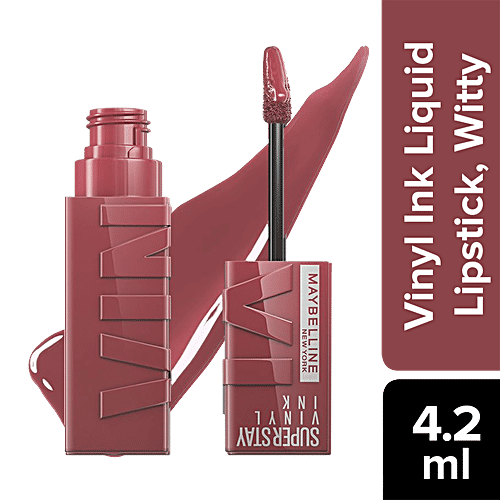 Maybelline New York Superstay Vinyl Ink Liquid Lipstick - High Shine, Long-Lasting, Smudge Proof, 4.2 ml Witty 