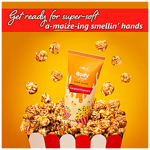 Plum BodyLovin' Caramel Popcorn & Chill Gift Kit - Body Wash, Hand Cream & Scented Candle, 3 pcs