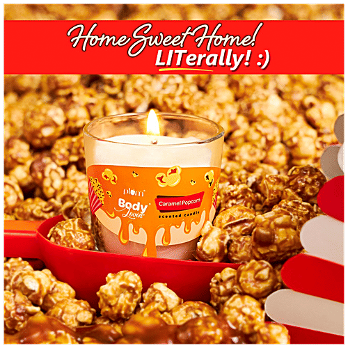Plum BodyLovin' Caramel Popcorn & Chill Gift Kit - Body Wash, Hand Cream & Scented Candle, 3 pcs