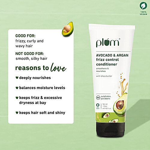 Plum Avocado & Argan Frizz Control Conditioner With Shea Butter, Smoothens & Nourishes Hair, 175 ml  