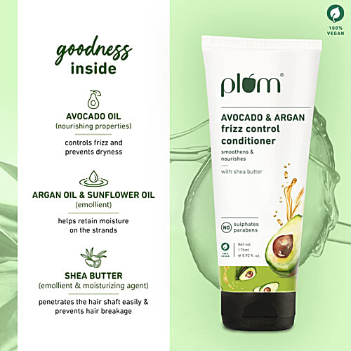 Plum Avocado & Argan Frizz Control Conditioner With Shea Butter, Smoothens & Nourishes Hair, 175 ml  