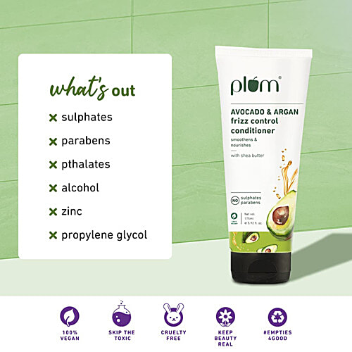 Plum Avocado & Argan Frizz Control Conditioner With Shea Butter, Smoothens & Nourishes Hair, 175 ml  