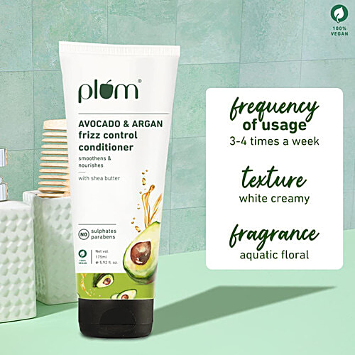 Plum Avocado & Argan Frizz Control Conditioner With Shea Butter, Smoothens & Nourishes Hair, 175 ml  