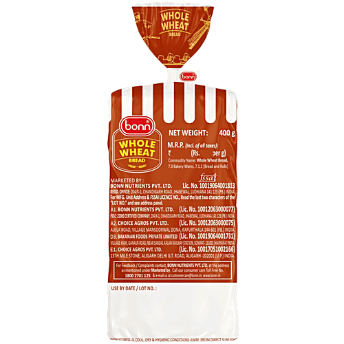 Bonn Bread Whole Wheat Bread - No Added Colour, Source Of Fibre, 400 g
