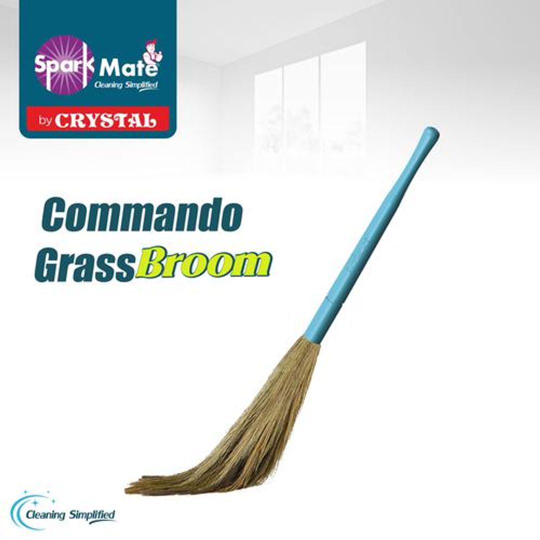 Sparkmate By Crystal Commando Grass Broom/Phool Jhadu (Hard_Floor, Plastic Handle, Assorted), 1 pc 