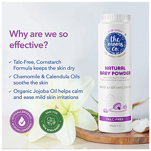 The Moms Co Natural Baby Powder - Corn Starch & Calendula, Soothes, Keeps Skin Dry, Talc-Free, 200 g  